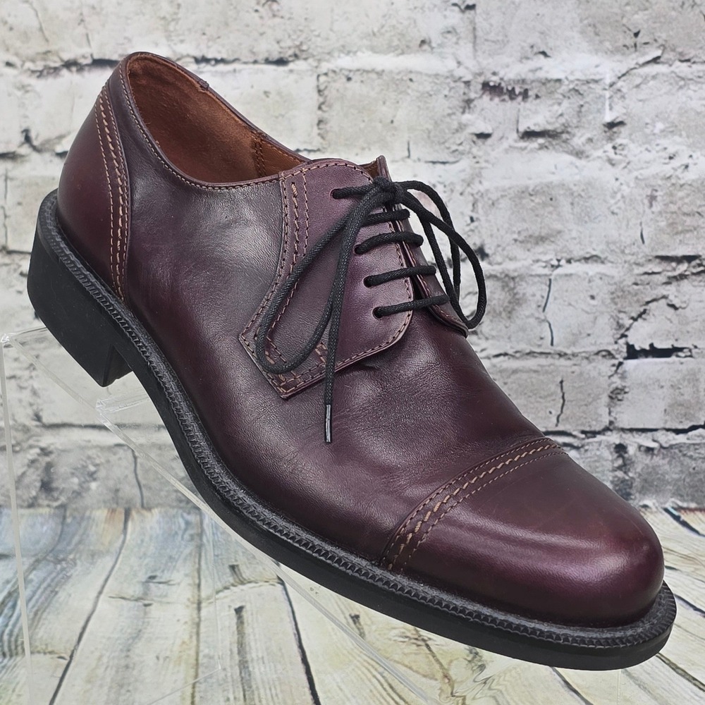ECCO Cap Toe Oxford Dress Shoes Mens 41 Burgundy Leather Lace Up Shock Point